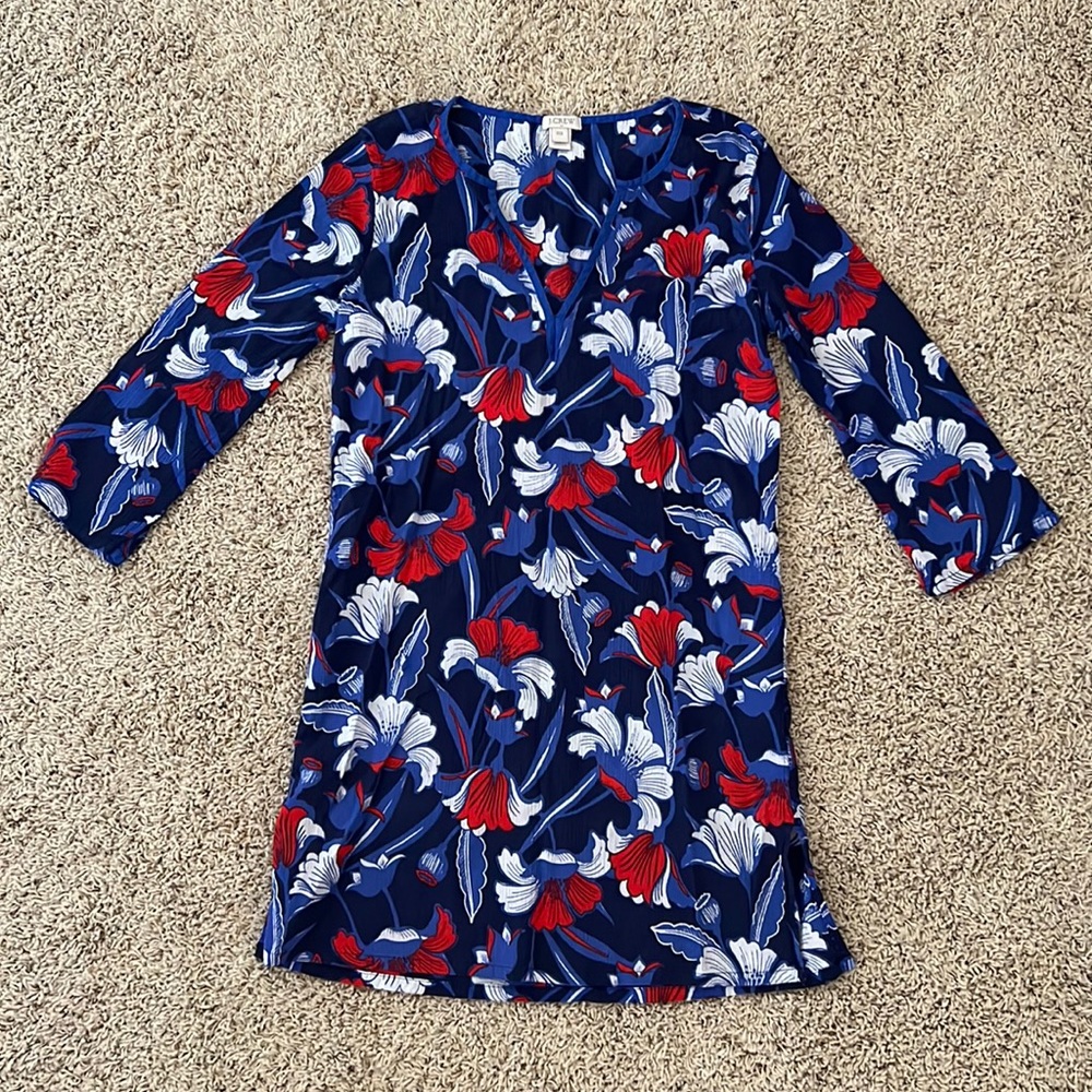 J. Crew Red White Blue Floral Tunic (XXS)